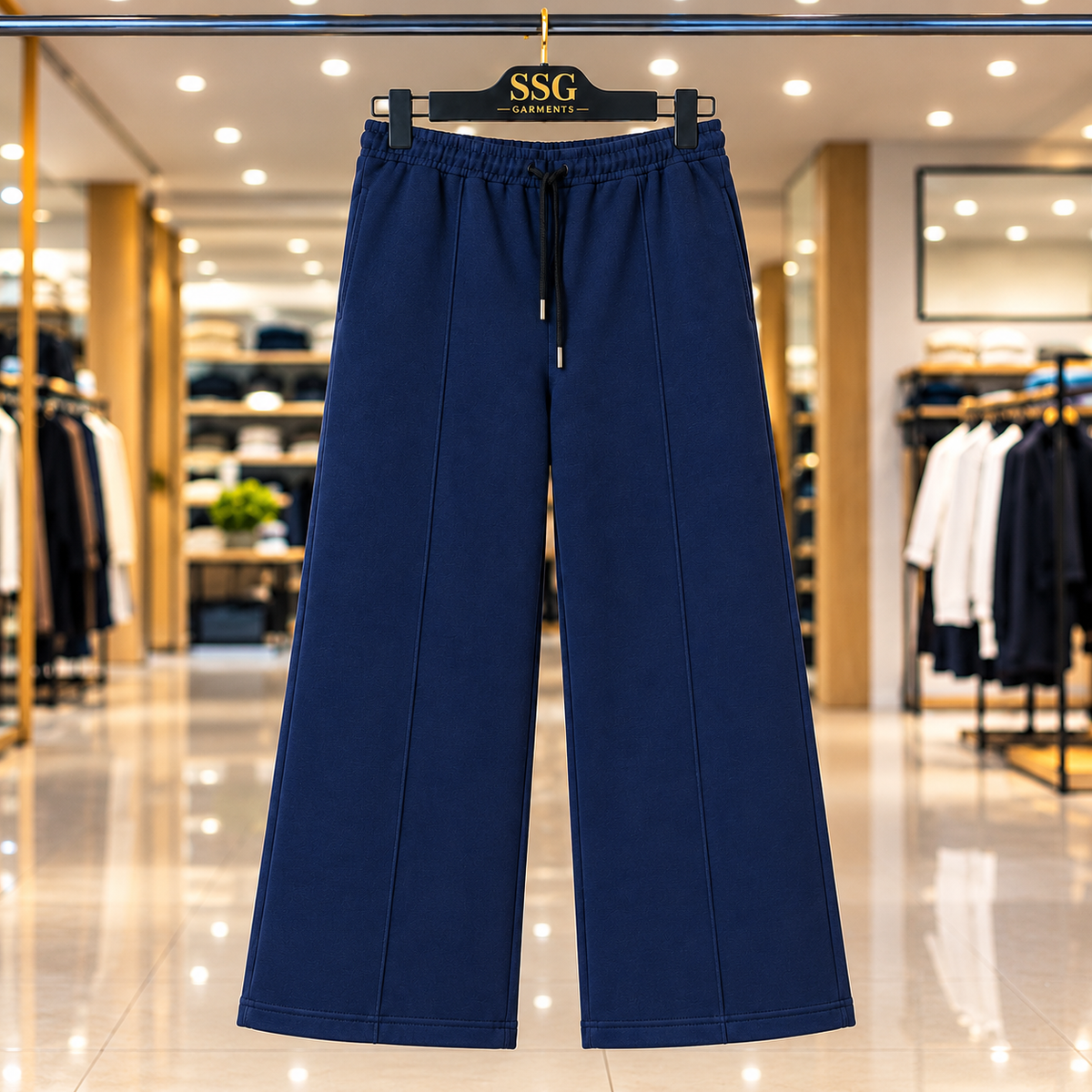 NAVY BLUE TERRY BAGGY-STYLE TROUSERS
