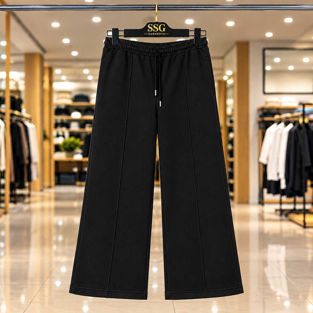 BLACK TERRY BAGGY-STYLE TROUSERS