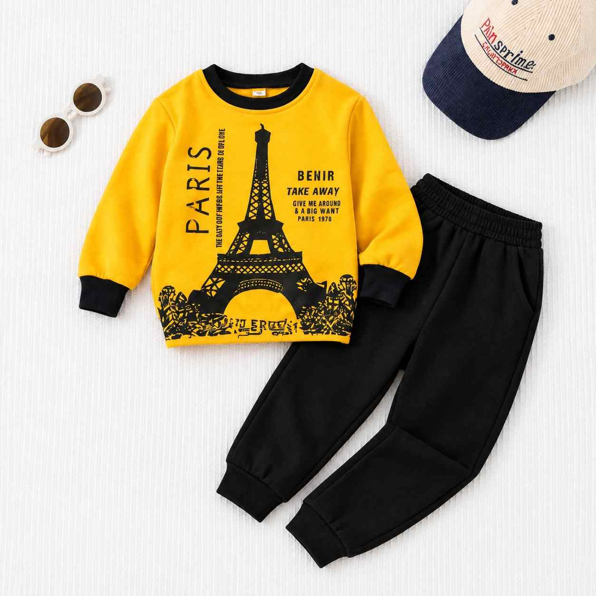 Yellow Paris Tower Kids Winter Suit